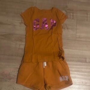 GAP Orange Tee and Shorts Set with Pink Metallic Logo